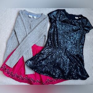 GAP Kids Girls 3 Piece Bundle Sequin Dress, Pink Skirt, Gray Cardigain